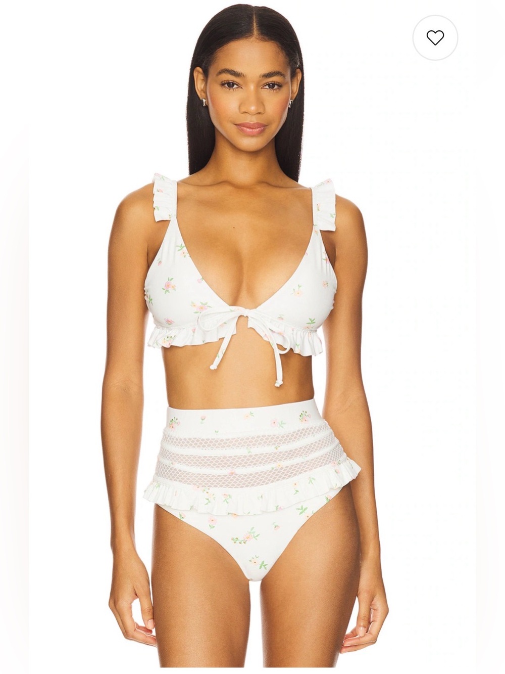 Tularosa Dreamer bikini set, ruffled front-tie top white floral size S New